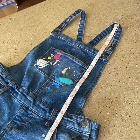 Cat & Jack Blue Denim Overalls with Paint Splatter - Picture 10 of 11